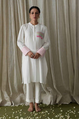 White Crinkled Cotton Kurta & Pant Set