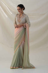 Double Shaded Saree With Embroidered Blouse