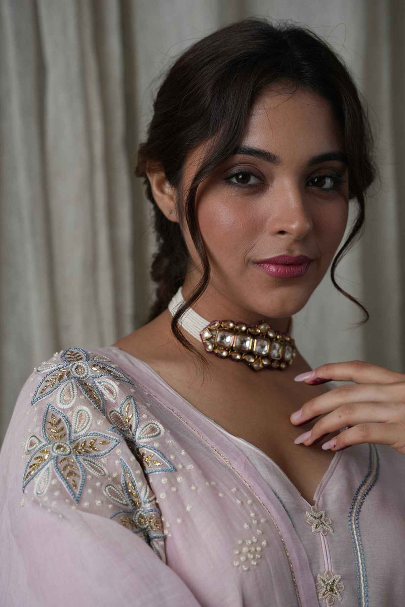 Pink Chanderi Silk Embroidered Kurta Peshwa Salwar Set