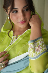 Green Chanderi Silk Pearl Embroidered Kurta Pant Set