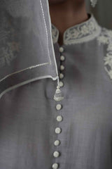 Grey Chanderi Silk Embroidered Kurta Palazzo Set