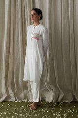 White Crinkled Cotton Kurta & Pant Set