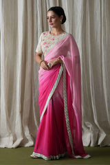 Double shaded Georgette Saree With Embroidered Blouse